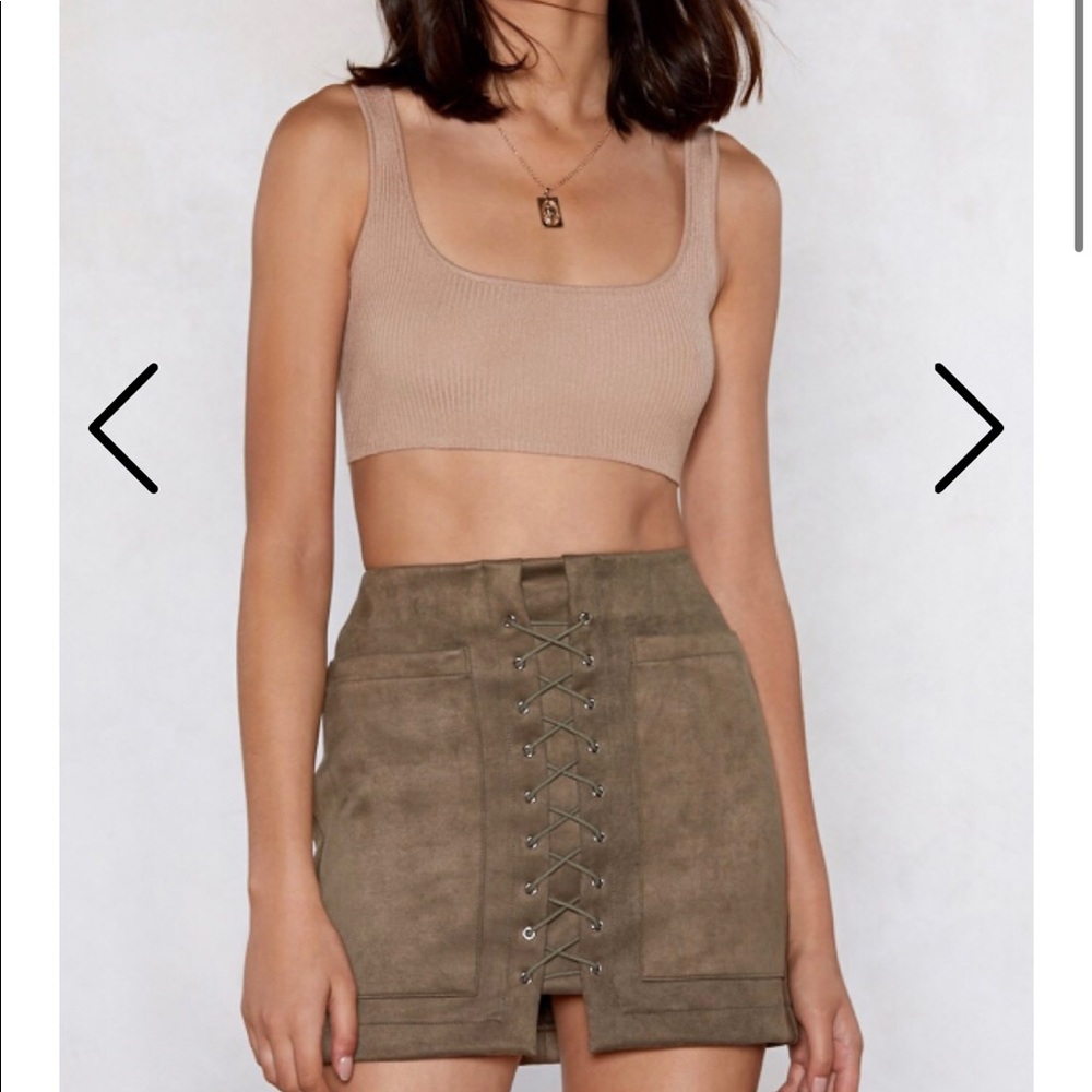 TAN SUEDE LACE UP MINI SKIRT